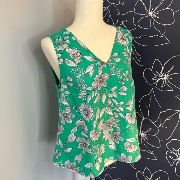 A New Day Green White Floral Sleeveless Tank Shirt Blouse, Size Small S - Picture 1 of 7